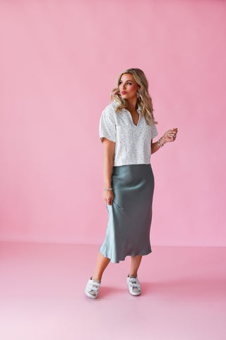 Catherine Satin Midi Skirt in Sage Green