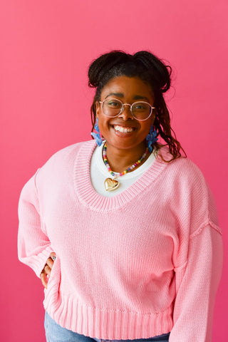Tayla Scoop Neck Knit Sweater in Pink