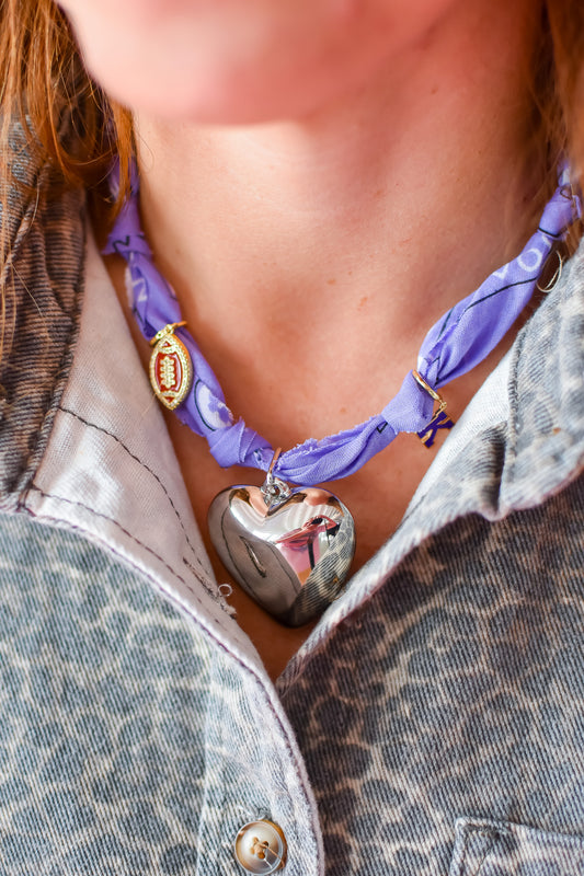 Purple Bandana Silver Heart Necklace