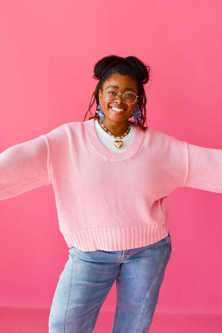 Tayla Scoop Neck Knit Sweater in Pink