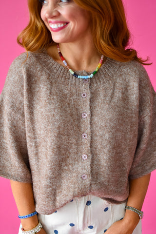 Rayna Short Sleeve Cardigan in Mocha