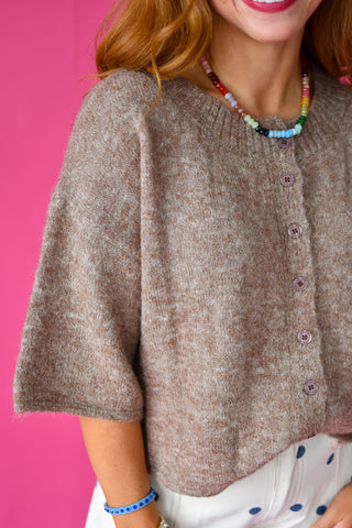 Rayna Short Sleeve Cardigan in Mocha