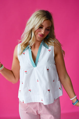 Brinkley Cherry Embroidered Top