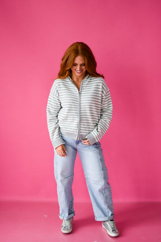 Tia Zip Up Hoodie in Grey/Ivory