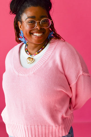 Tayla Scoop Neck Knit Sweater in Pink