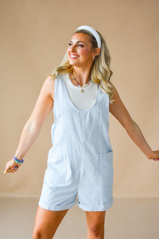 Fran Striped Romper in Blue