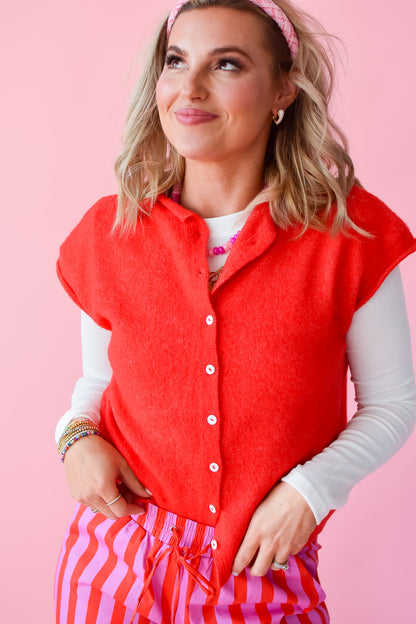 Sleeveless Piper Cardigan in Red