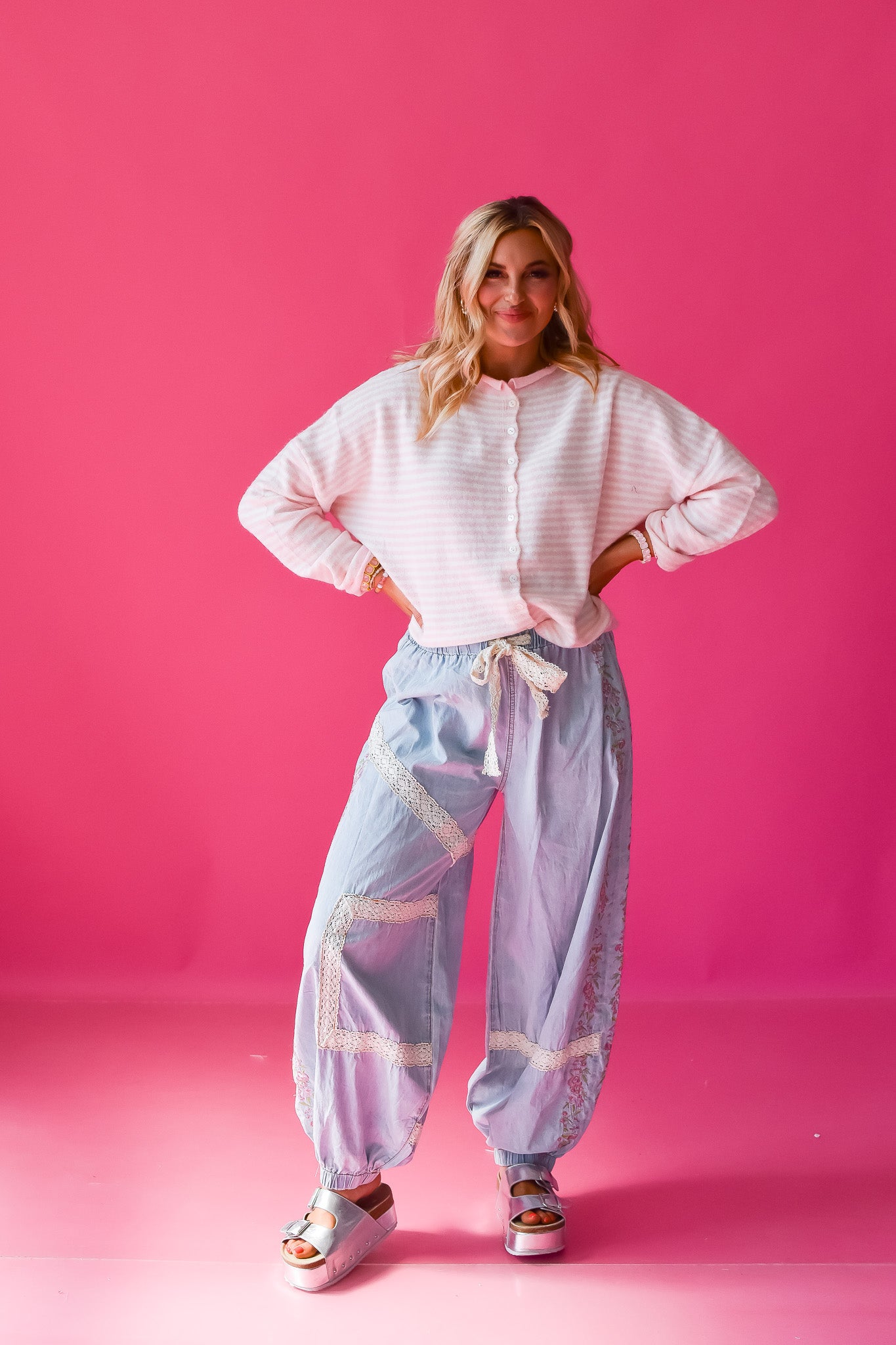 Piper Cardigan - Pink Mini Stripe