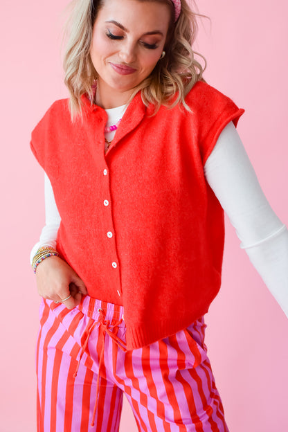 Sleeveless Piper Cardigan in Red