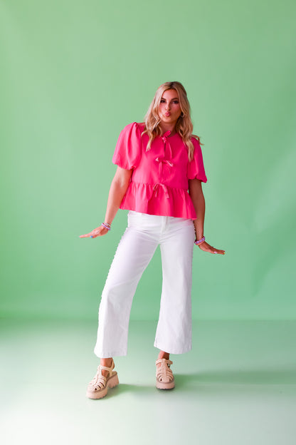 Sasha Bow Top in Hot Pink