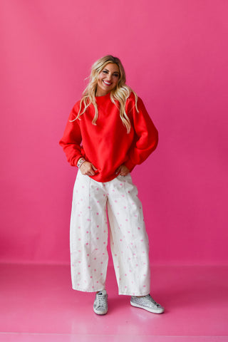 Olivia Mock Neck Sweatshirt In Red