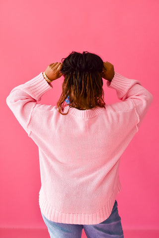 Tayla Scoop Neck Knit Sweater in Pink
