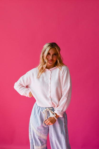 Piper Cardigan - Pink Mini Stripe