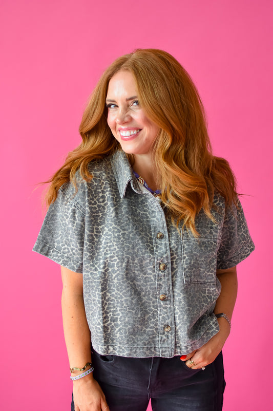 Dolly Denim Top in Leopard