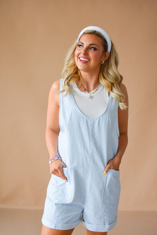 Fran Striped Romper in Blue