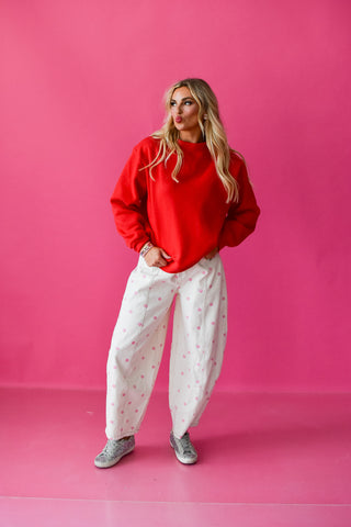 Olivia Mock Neck Sweatshirt In Red