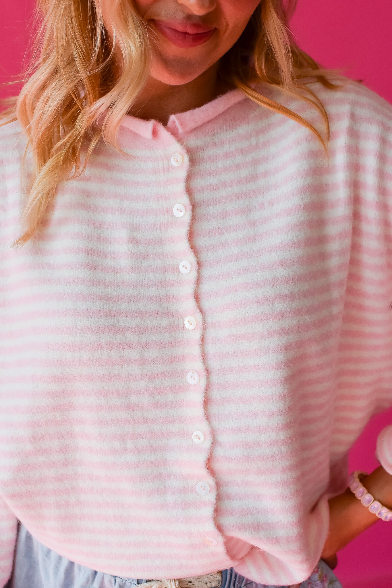 Piper Cardigan - Pink Mini Stripe