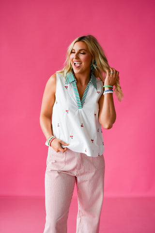 Brinkley Cherry Embroidered Top