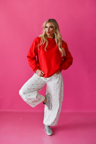 Gemma Polka Dot Barrel Jeans in Pink