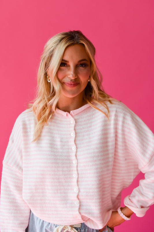 Piper Cardigan - Pink Mini Stripe