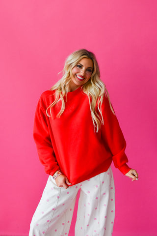 Olivia Mock Neck Sweatshirt In Red