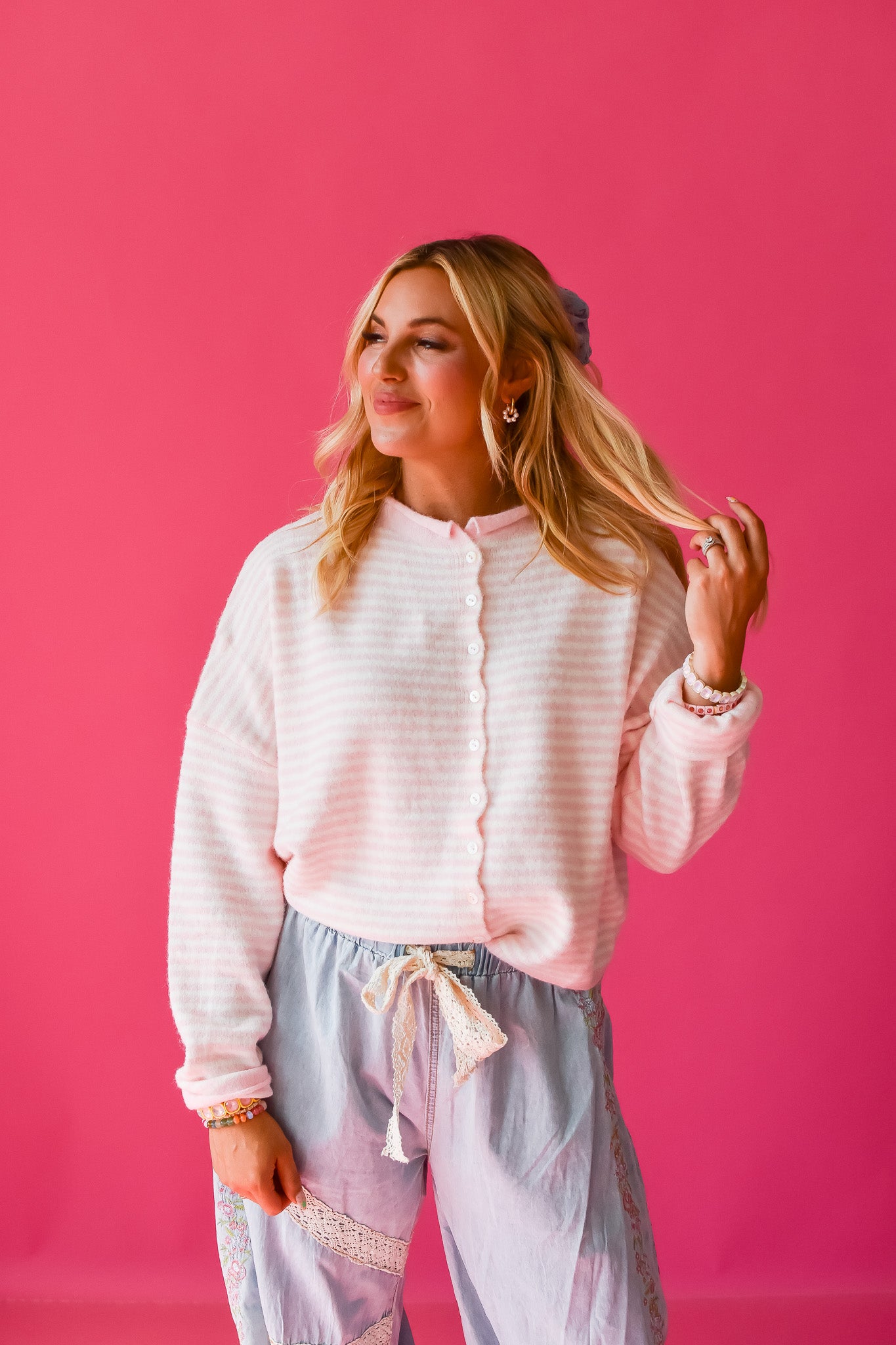 Piper Cardigan - Pink Mini Stripe
