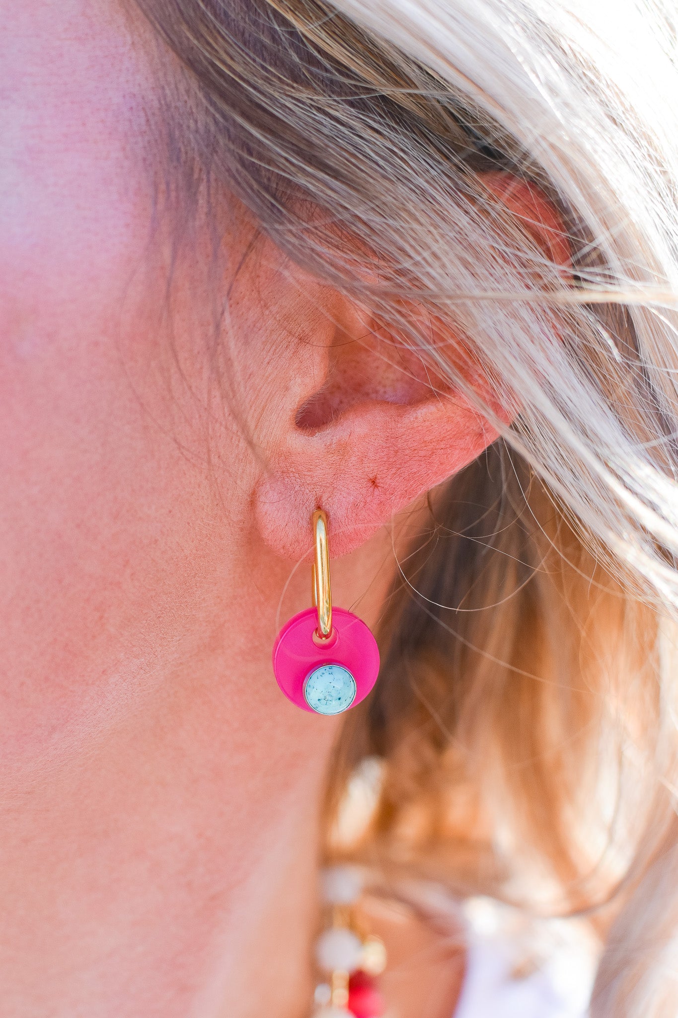 Deco Disc Earrings in Pink/Turquoise