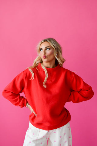 Olivia Mock Neck Sweatshirt In Red