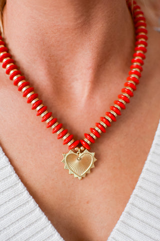 Anna Beaded Heart Necklace - Red