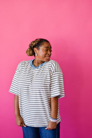 McCall Oversized Stripe Tee in Cream