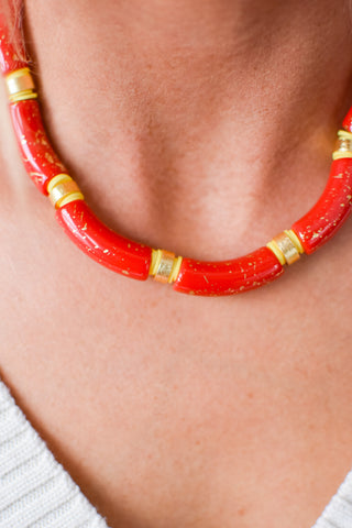 Roxy Beaded Necklace - Red/Gold