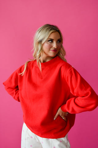 Olivia Mock Neck Sweatshirt In Red