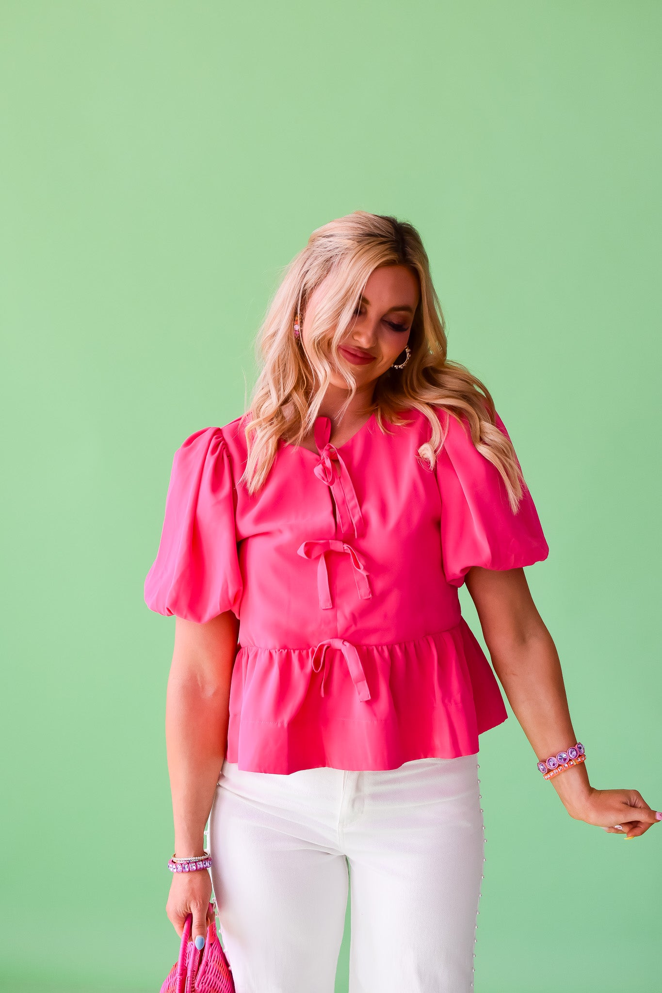 Sasha Bow Top in Hot Pink