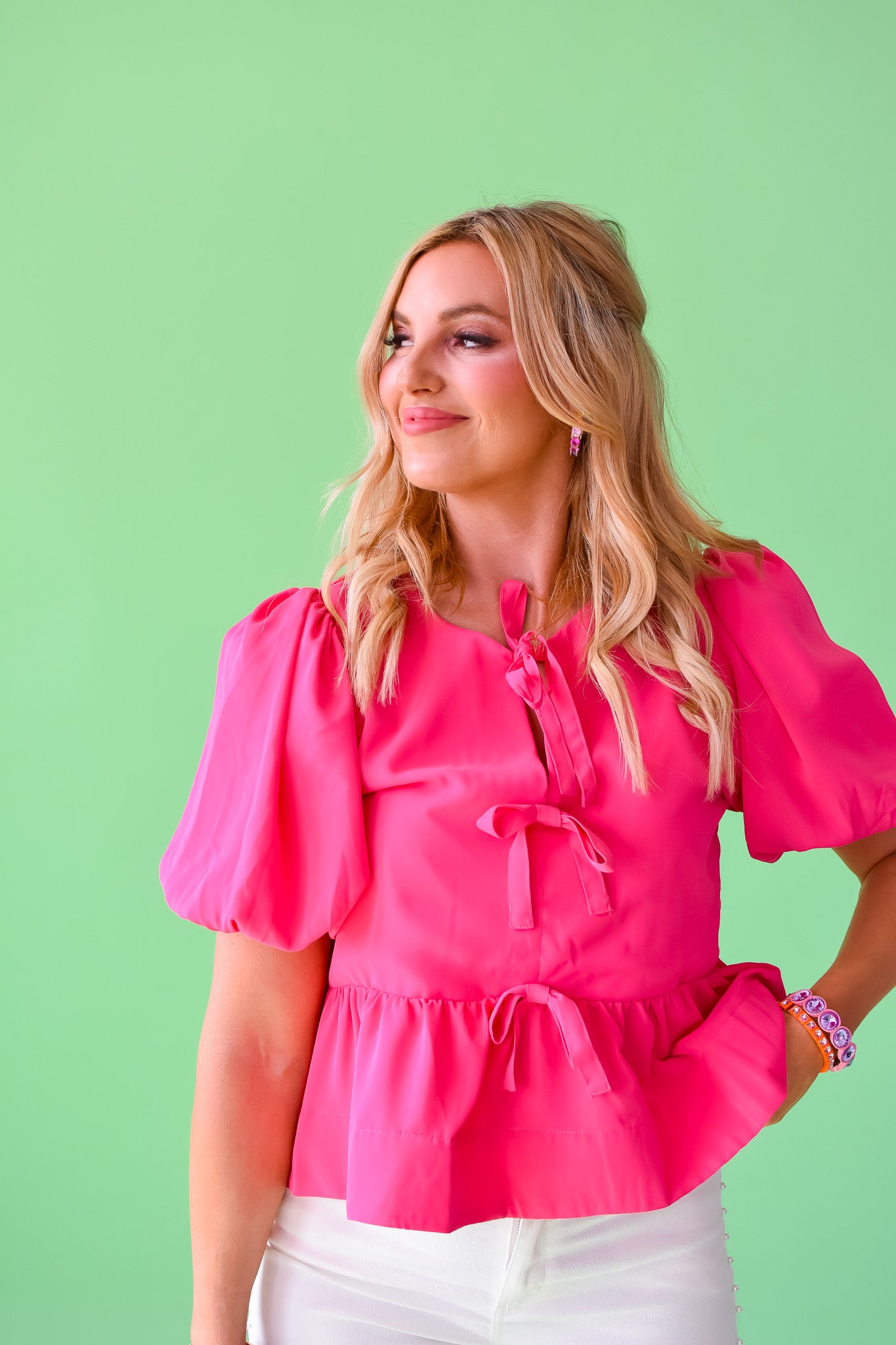 Sasha Bow Top in Hot Pink