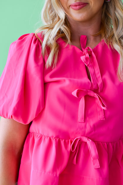 Sasha Bow Top in Hot Pink
