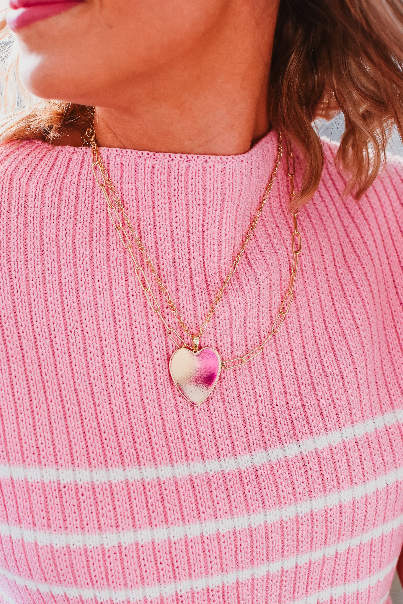Big Heart Double Chain Necklace