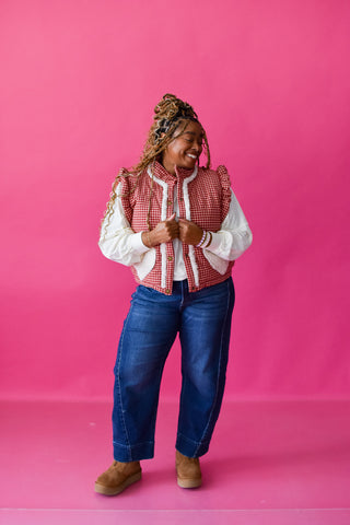 Quincy Gingham Sherpa Vest