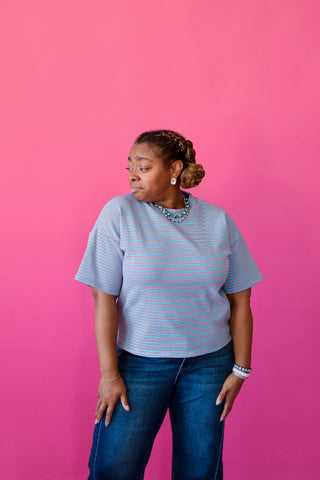 Ava Blue/Tomato Stripe Tee