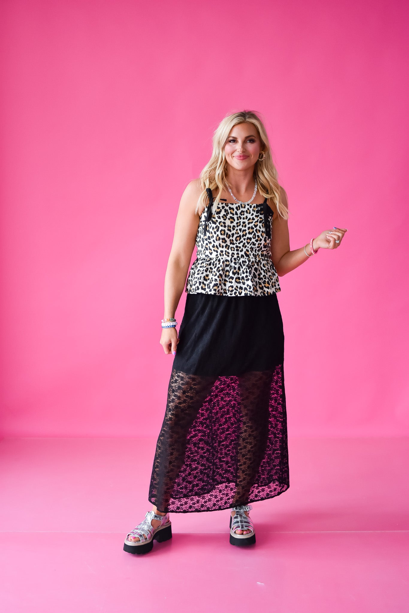 Alix Lace Midi Skirt in Black