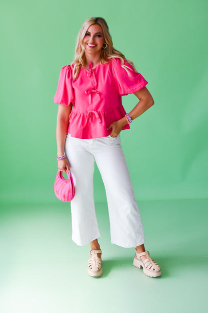 Sasha Bow Top in Hot Pink