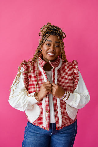 Quincy Gingham Sherpa Vest
