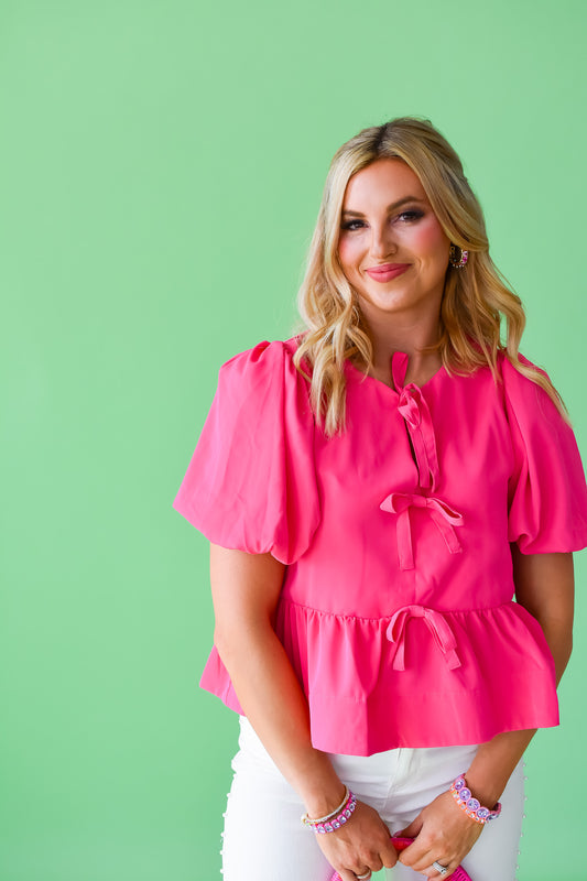 Sasha Bow Top in Hot Pink