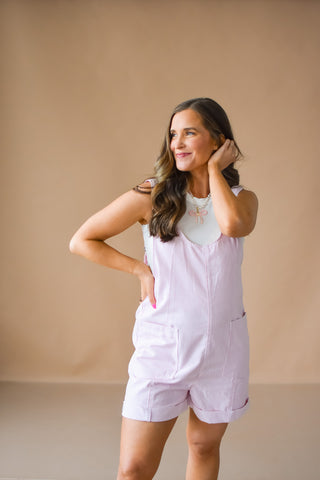 Fran Striped Romper in Pink