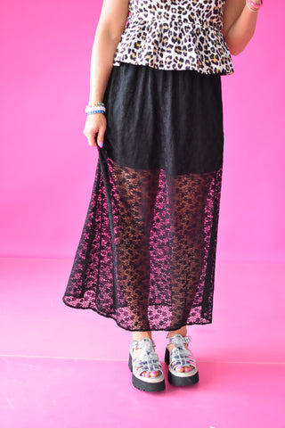 Alix Lace Midi Skirt in Black