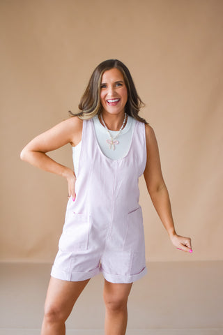 Fran Striped Romper in Pink
