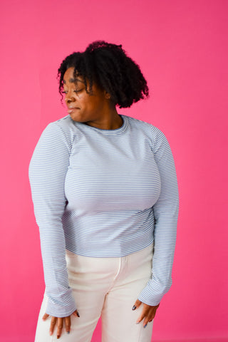 Ana Stripe Long Sleeve Tee in Blue/White