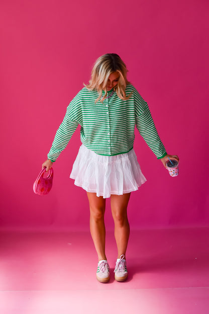 Piper Cardigan - Green Mini Stripe