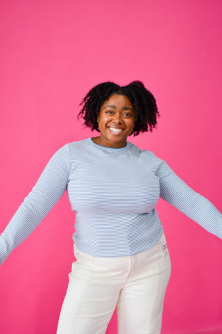 Ana Stripe Long Sleeve Tee in Blue/White