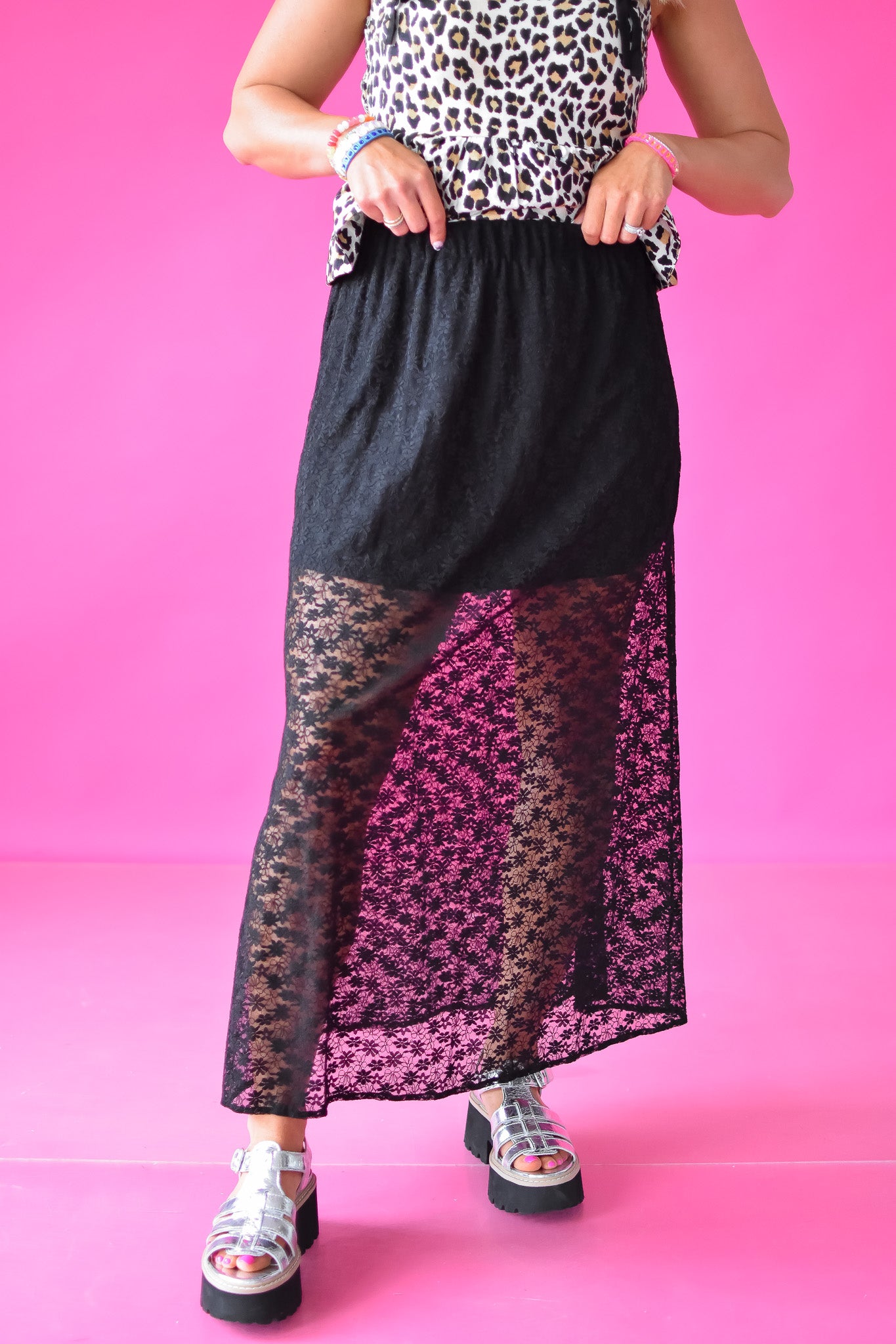 Alix Lace Midi Skirt in Black