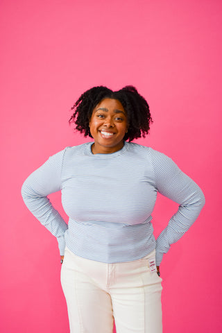 Ana Stripe Long Sleeve Tee in Blue/White